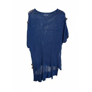 Simply Noelle Crochet Knit Top Blue Open Weave Boho Beach‎ Cover Up S/M
